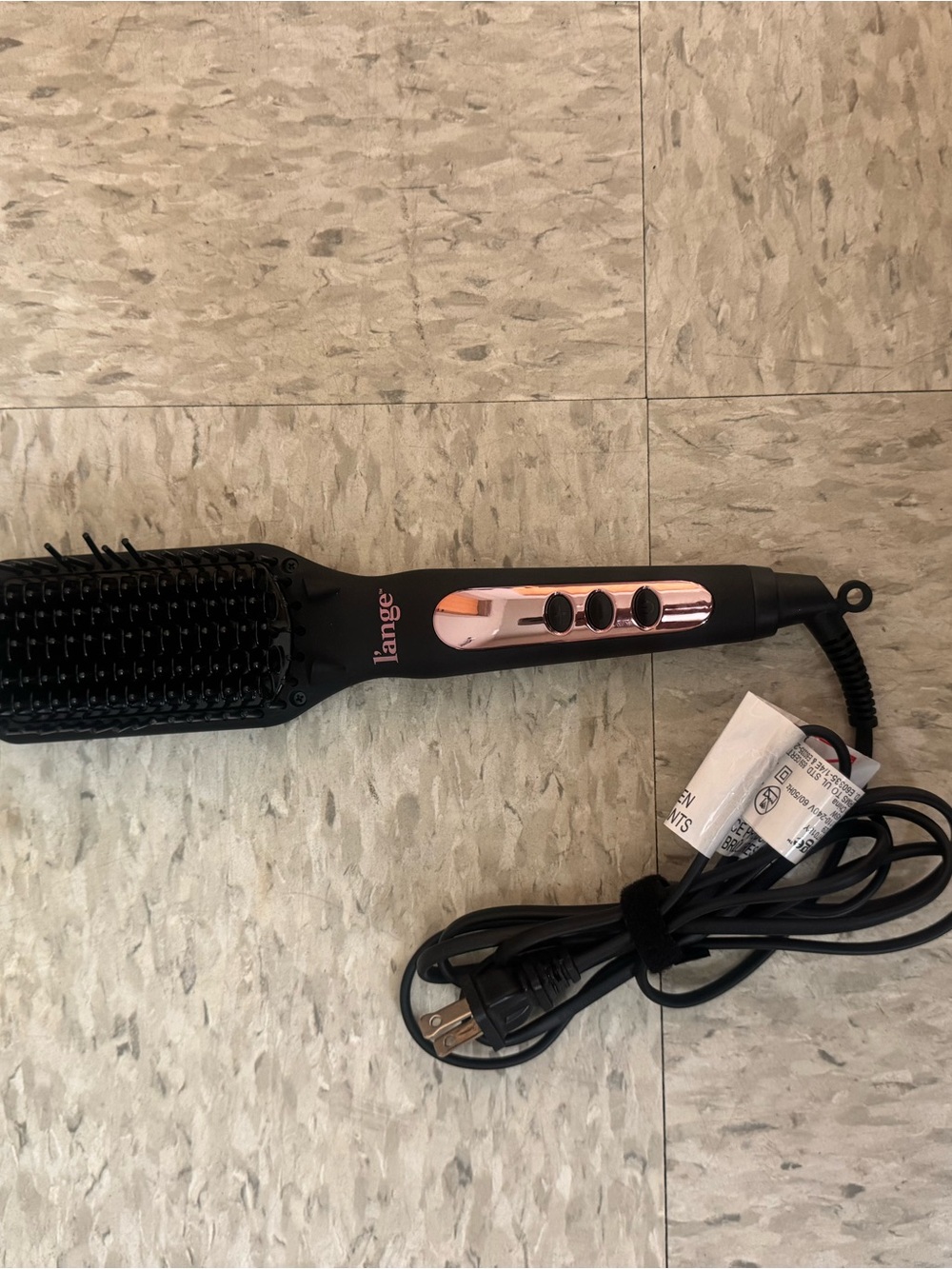 Black and Rose Gold Heated Straightening Brush  from Lange